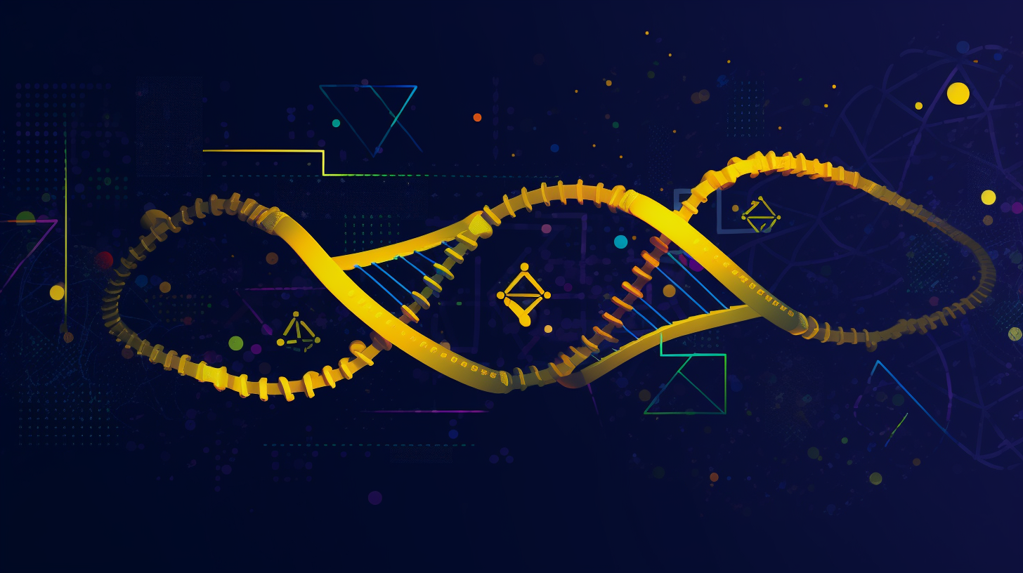 aisidekick A vibrant electric yellow DNA helix set against a de 870460a2-561a-4556-b860-9a96ed25d1ad
